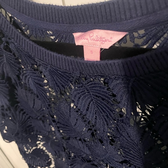 Lilly Pulitzer Lace Kay Royal Palm Top blouse navy blue women’s small s - Picture 4 of 5